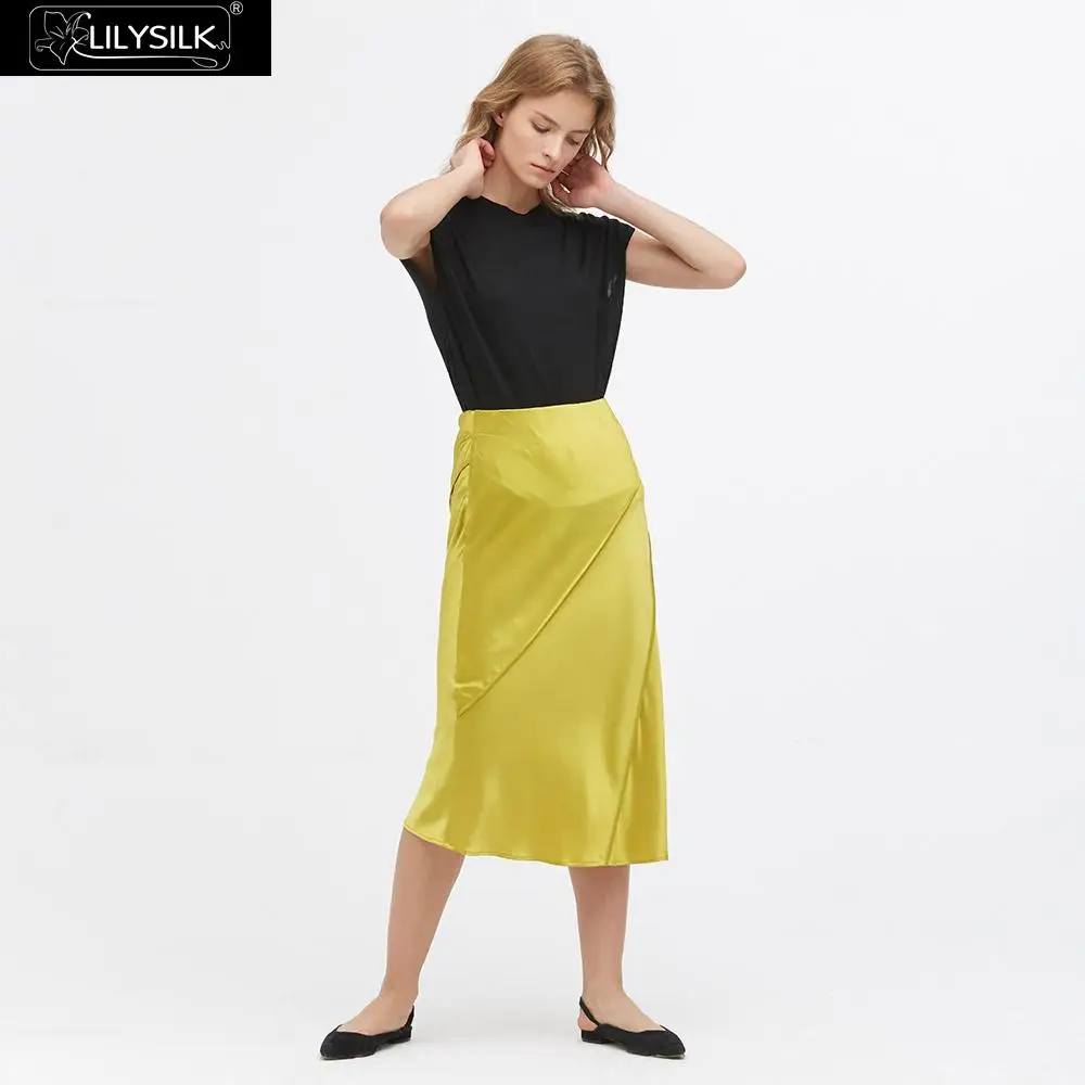 LilySilk шелковая юбка миди шикарная элегантная женская новая - Цвет: Zinnia Yellow