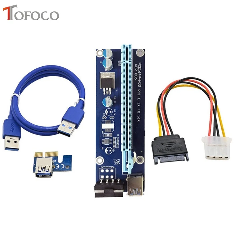 Компьютерная Райзер карта TOFOCO PCIE PCI E Express 1x до 16x USB 3 0 кабель передачи данных SATA к