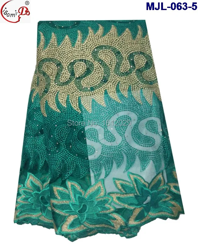 MJL-063 Beautiful flower royal blue yellow teal lace 5 yards Latest net embroidery french fabric african high quality | Дом и сад