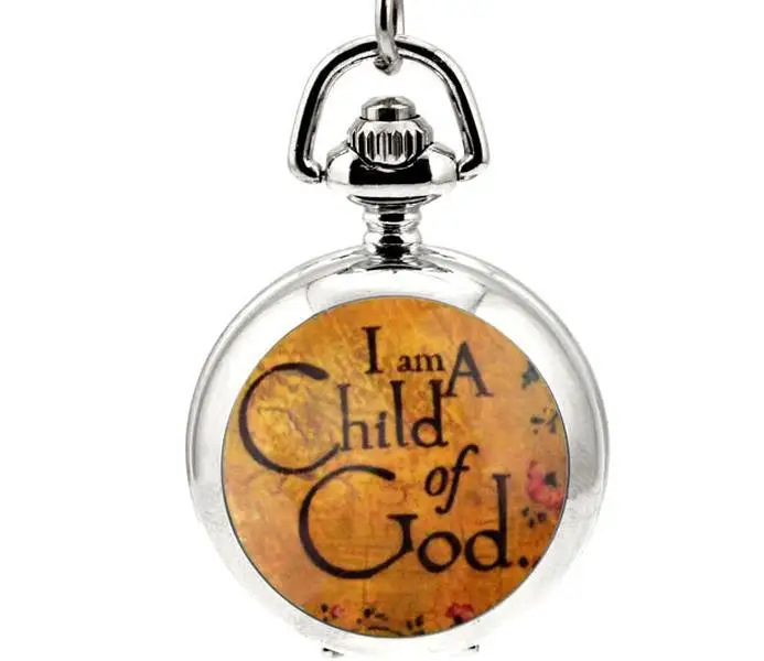 

10 piece /lot new silver I am a child of god picture quartz pocket watches necklace pendant of woman children gift