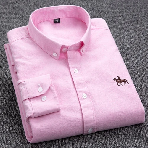 Pink Мужская рубашка в Оксфордском стиле из хлопка размера плюс 4XL, Однотонная рубашка на пуговицах с длинным рукавом высокого качества для деловых мужчин, умная Повседневная рубашка - Цвет: Pink