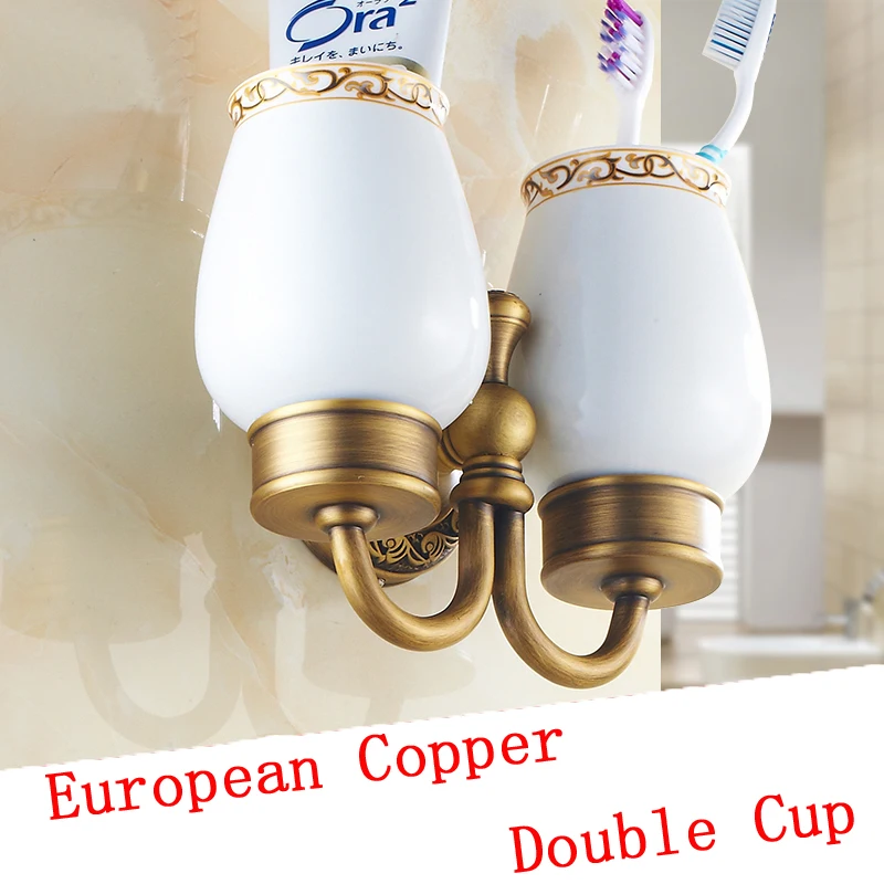 Ванная комната настенный двойной держатель для чашки античная медь стакан