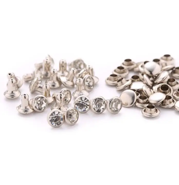 6mm silver Мода 6 мм/8mmm/10 мм Кристалл Золотой/серебряная заклепка пуговицы украшения 100 компл./лот - Цвет: 6mm silver