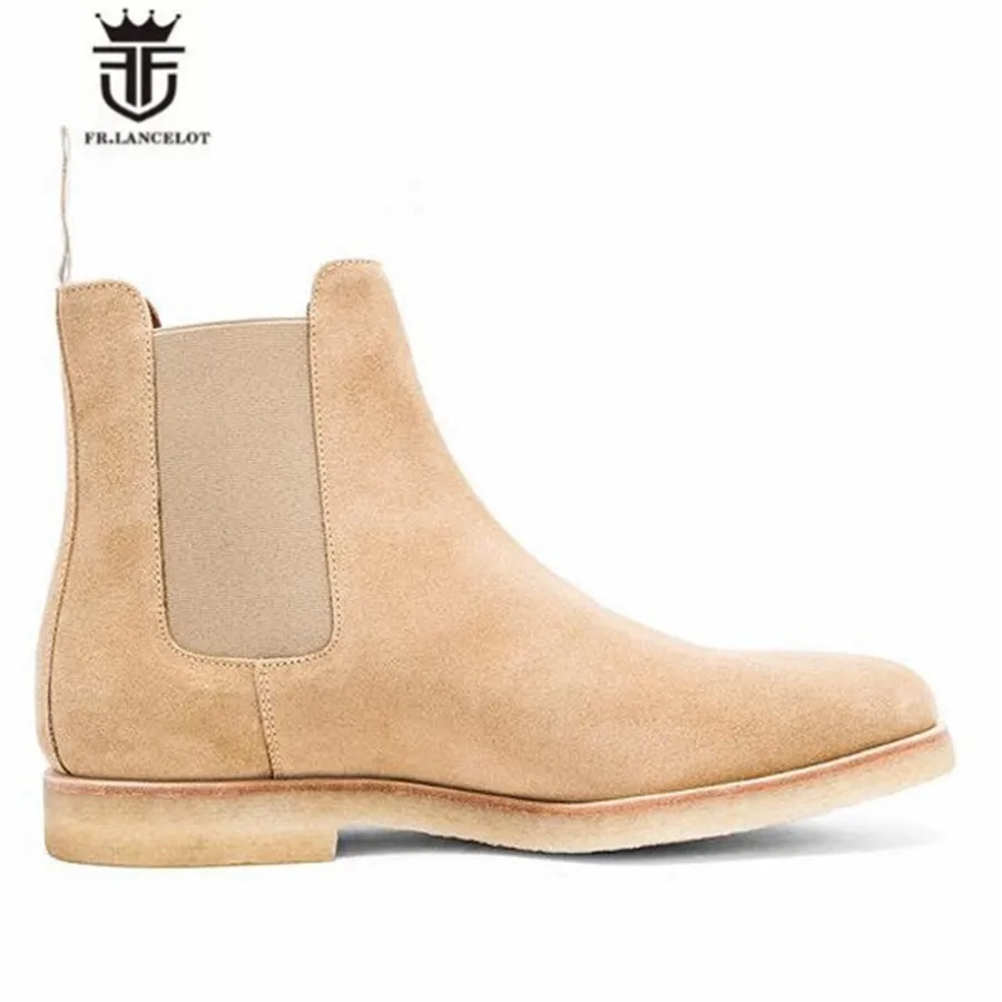 Мужские замшевые ботинки челси черные ручной работы с резиновой подошвой