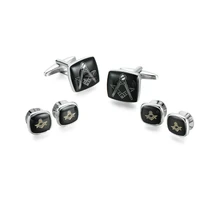 high quality classic freemason tuxedo cufflinks collar studs set 6pcs set masonic cuff links buttons set mens jewelry accessory
