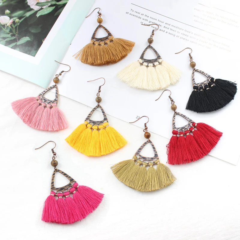 Металлические треугольные Висячие плетеные модные серьги с бахромой из