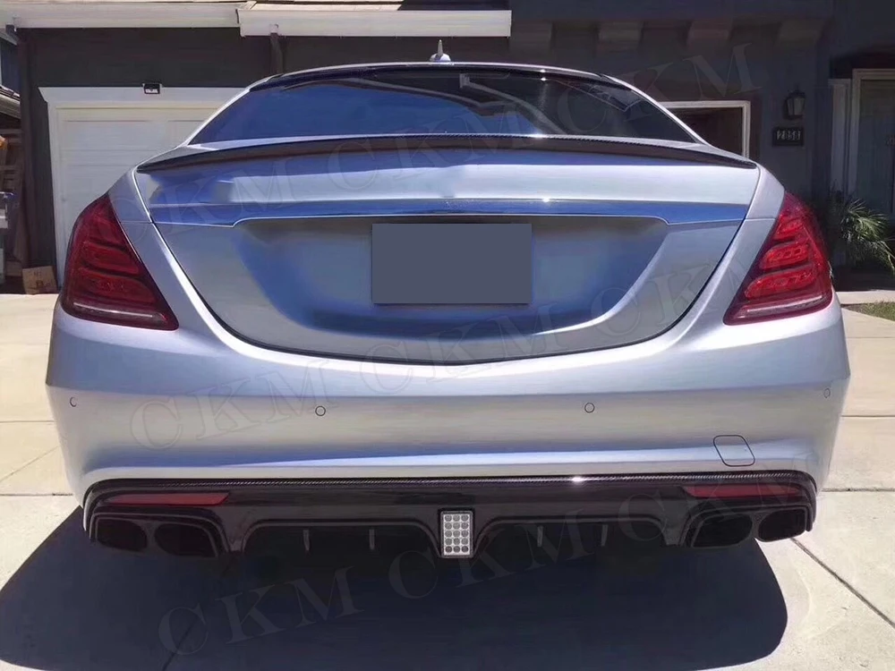 Для Mercedes Benz S Class W222 S63 S65 AMG 13-19 B Стиль углеродного волокна задний бампер для губ Диффузор спойлер с глушитель выхлопа советы