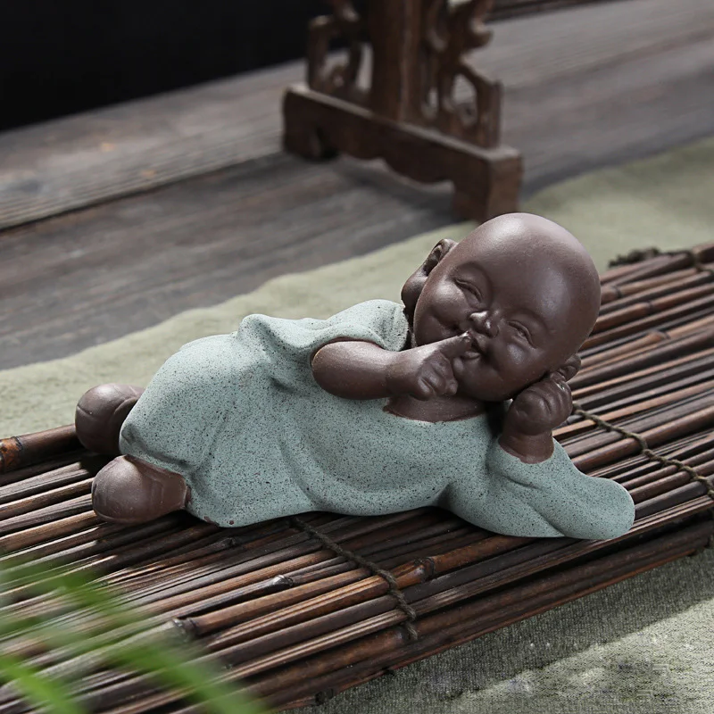 Керамическая статуя Будды фиолетовый песок керамика маленький монах чай