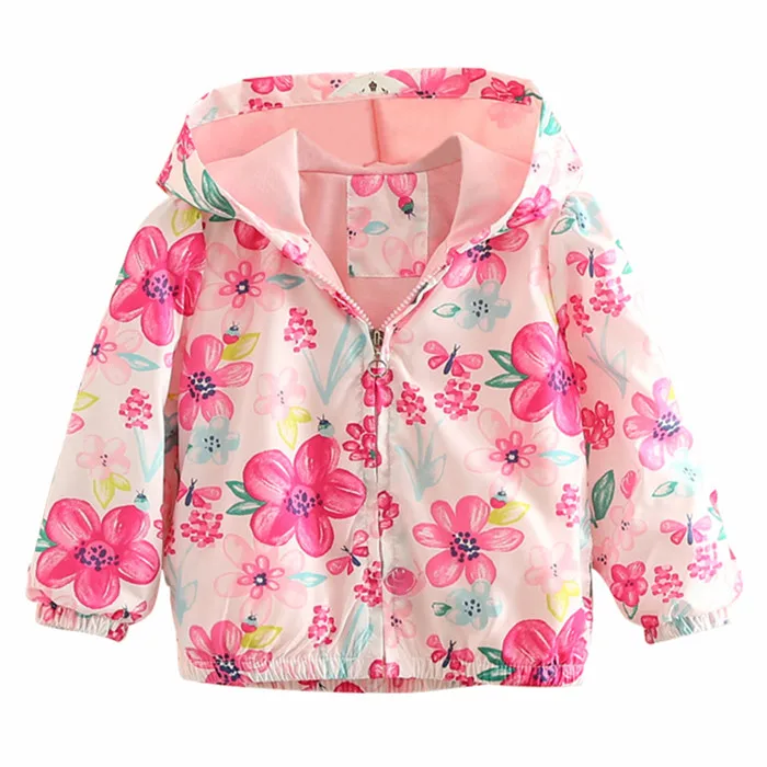 Pink flowers Mudkingdom/куртки для маленьких девочек; толстовки для девочек; Верхняя одежда на молнии с цветочным принтом; пальто; весенне-осенние Топы - Цвет: Pink flowers