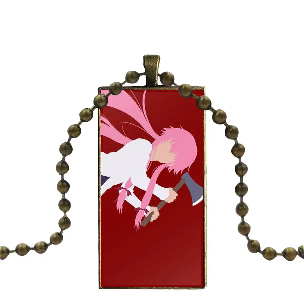 EJ Glaze For Men Women Mirai Nikki Gasai Yuno Glass Cabochon Jewelry Bronze Color With Long Pendant Choker Rectangle Necklace | Украшения и