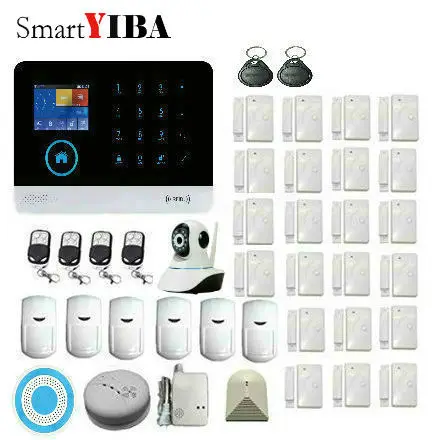 

SmartYIBA WIFI 3G WCDMA GPRS RFID Wireless Home Security Arm Disarm Alarm system APP Remote Control IP Camera Smoke Fire Sensor