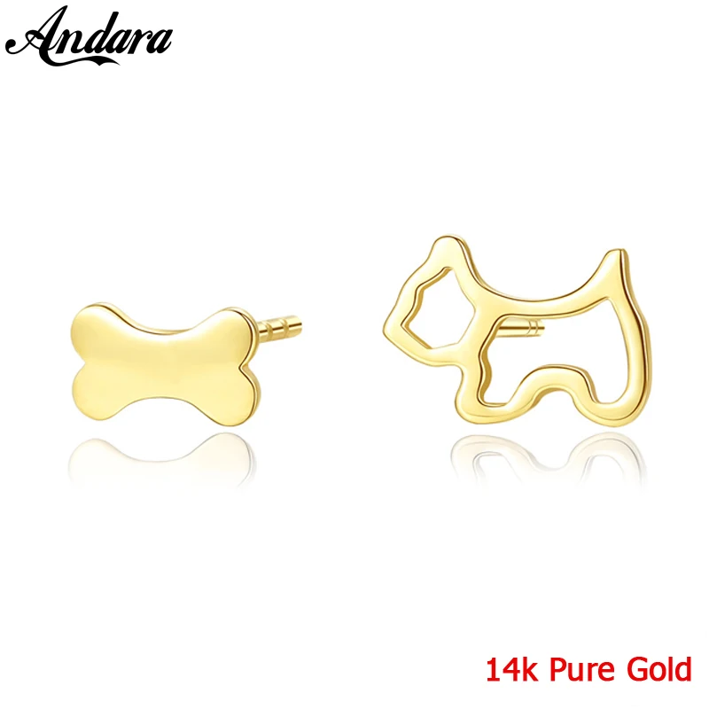 

Новая мода 14k золотые серьги гвоздики с милыми животными собака & костяные серьги ювелирные изделия