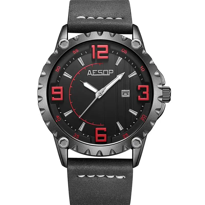 black black red AESOP Relogio Masculino часы мужские роскошные мужские s часы лучший бренд класса люкс военные мужские часы мужские водонепроницаемые Дата кожаные часы 60 - Цвет: black black red