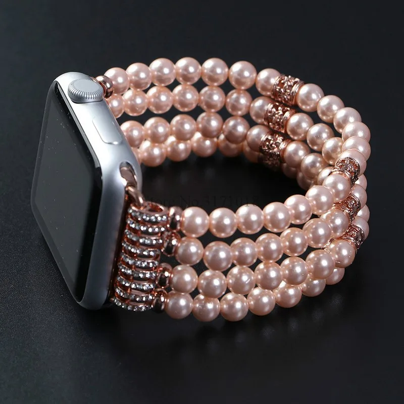 Ремешок эластичный для Apple Watch сменный Браслет с имитацией жемчуга из