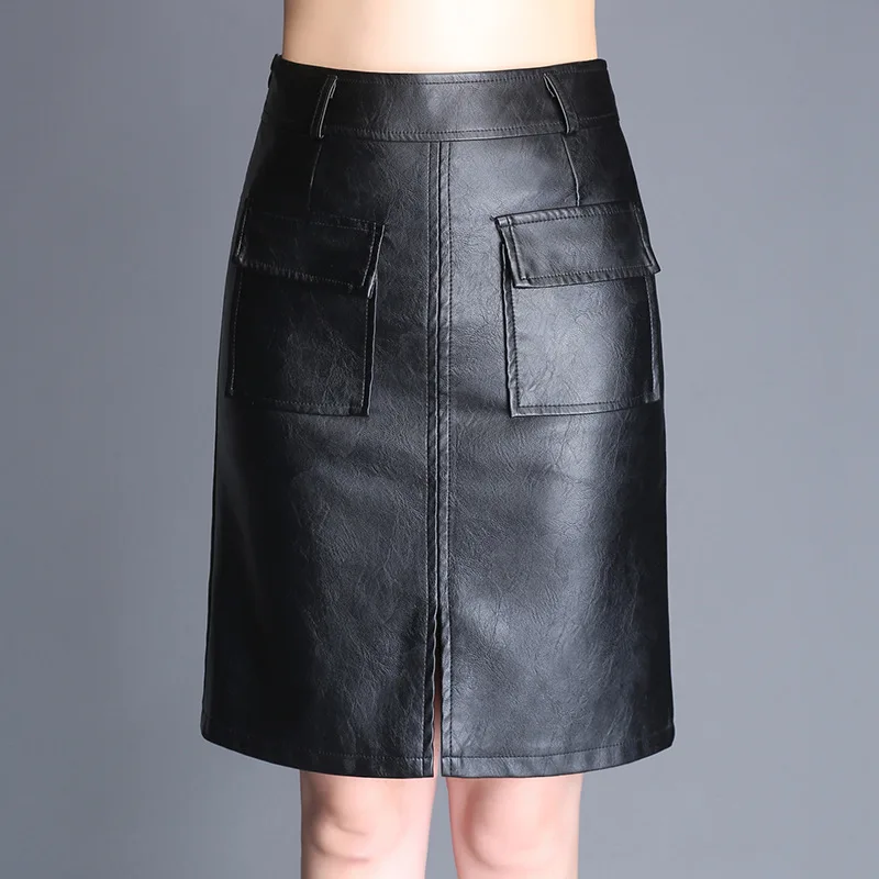 Женская юбка из искусственной кожи с высокой талией осенне зимняя новая модная