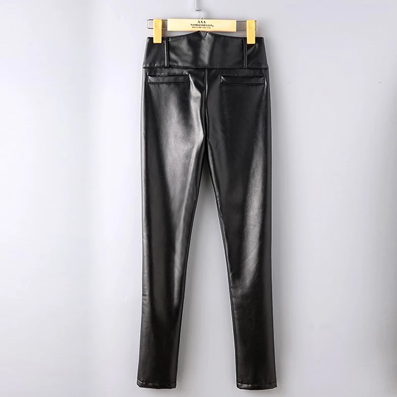 Женские зимние Бархатные брюки из искусственной кожи размера плюс 6XL черные