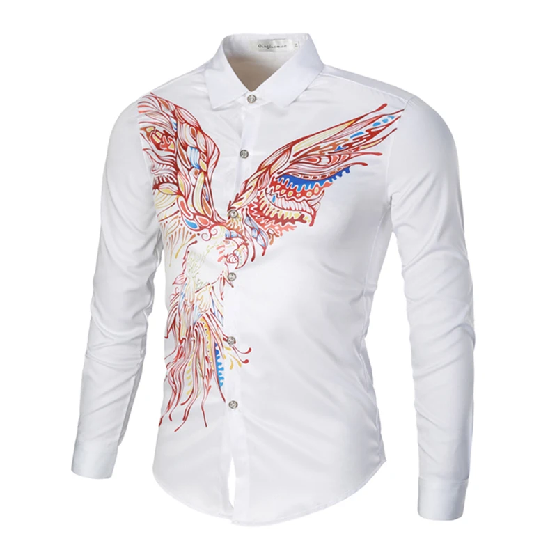 Мужская приталенная рубашка с длинным рукавом принтом орла|slim fit|printed men shirtfashion man