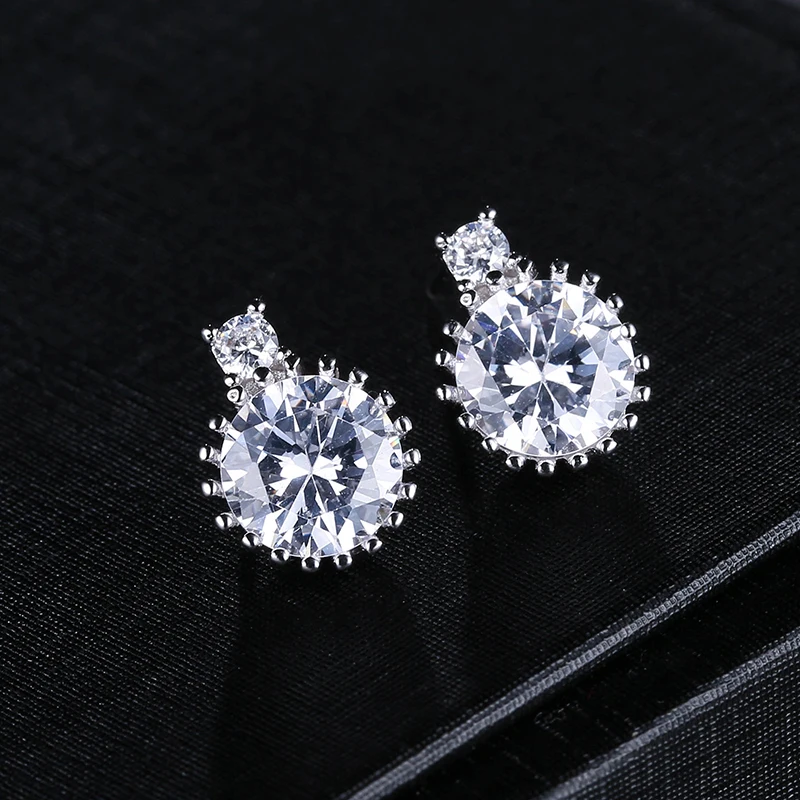 TAOLAN New Elegant Rhinestone Stud Earrings for Women Round Cubic Zirconia Lady's Piercing Rhodium Plated E684 | Украшения и