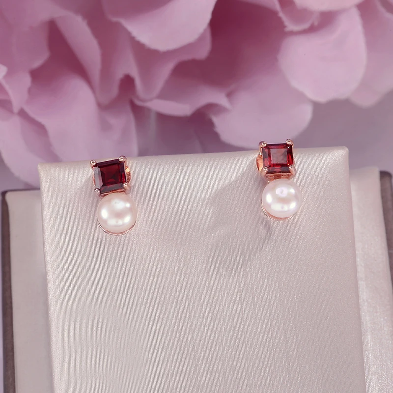 

Fine Jewelry Pure 925 Silver Sterling Stud Earrings Garnet Red 100% Natural Freshwater Pearls Earring For Women Brincos CCEI038