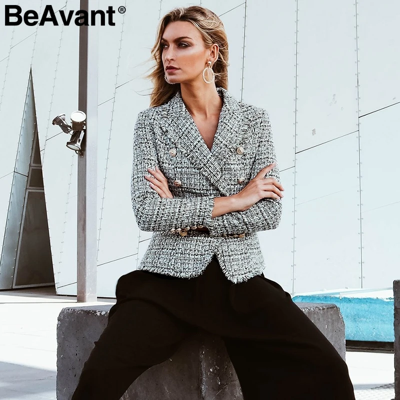 BeAvant плед необработанный край твидовая куртка пальто для женщин v-образный вырез двубортные с пуговицами ремень дамское пальто длинный рукав износоустойчивый фланелевый Блейзер Пальто