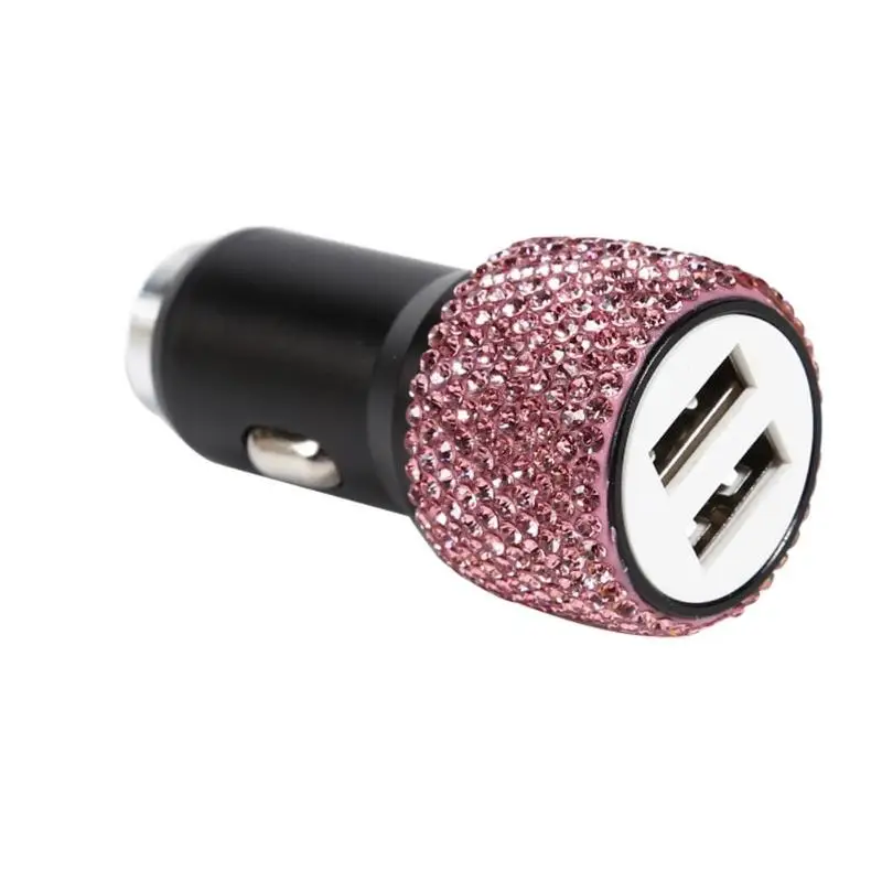 Розовый Алмазный Стиль 2 в 1 двойной USB порт быстрая зарядка автомобильное зарядное устройство безопасность Молоток дизайн, чтобы помочь сломать окна в аварийных ситуациях порт - Название цвета: Розовый