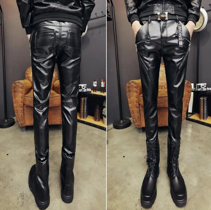 Мужские зимние брюки из искусственной кожи с бархатной подкладкой | Мужская