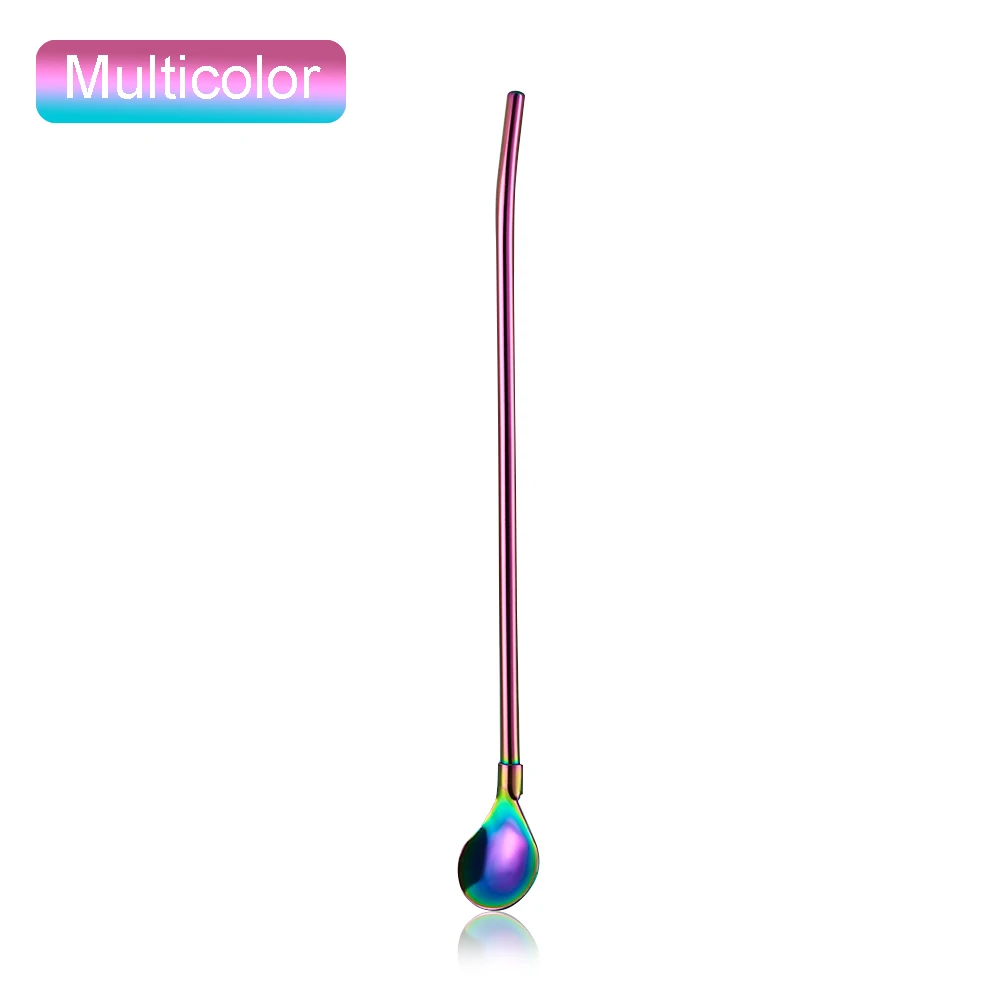 multicolor Новинка, 2 в 1, складная ложка и соломинка для питья, нержавеющая сталь, кофейная ложка, изогнутый фильтр, многоразовые металлические вечерние принадлежности для чая - Цвет: multicolor