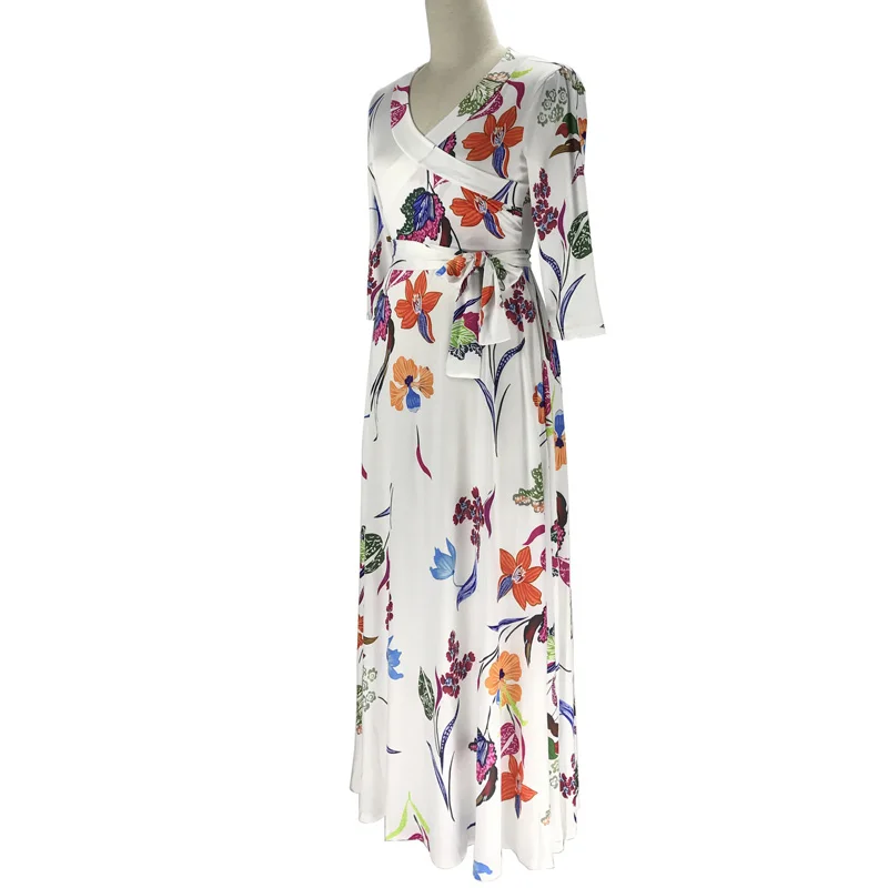 Женское длинное платье с цветочным принтом Элегантное Длинное Платье-туника в