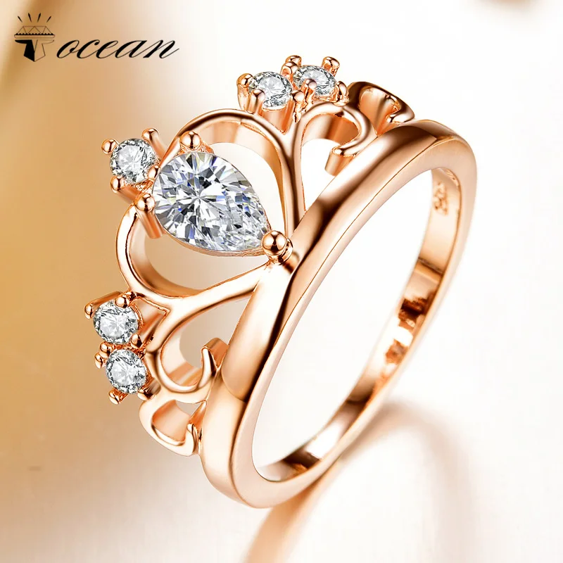 Женское кольцо с короной Tocean розовое золото фианитом AAA размер 5 12 w023|Обручальные