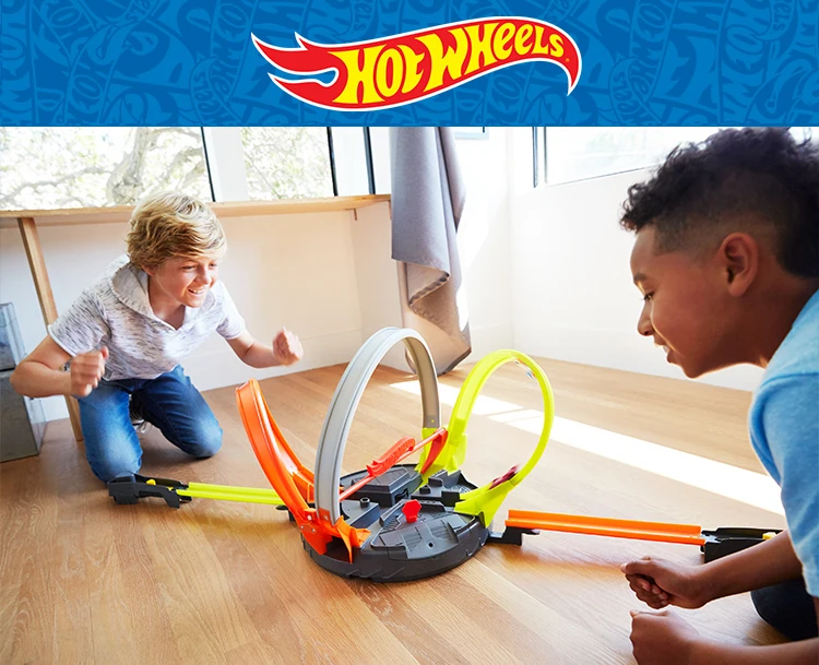 Hot Wheels двойной ударный трек, игрушечный набор Hotwheels, игрушки для мальчиков, двойной Спортивный Трек FDF26, детский подарок на день рождения, Рождество