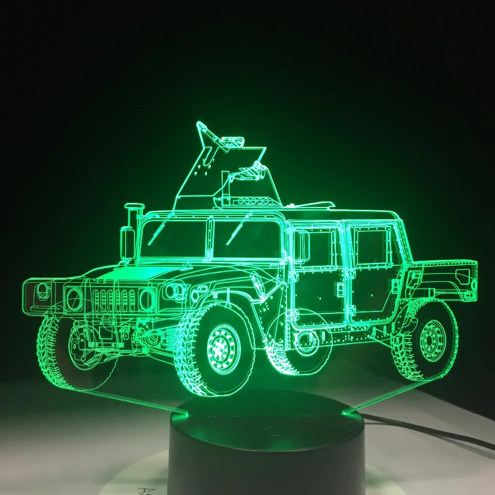 Военный грузовик Форма 3D светодиодный настольная лампа метакрилат пластина Craft