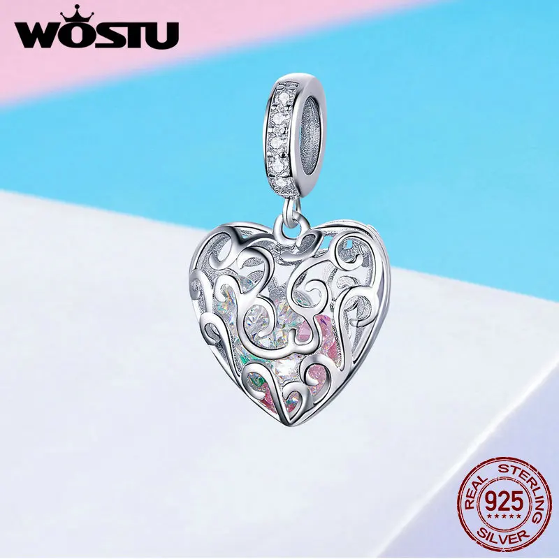 WOSTU Lucky Charm серебро 925 пробы любовь сердце кубический циркон бисер подходит для