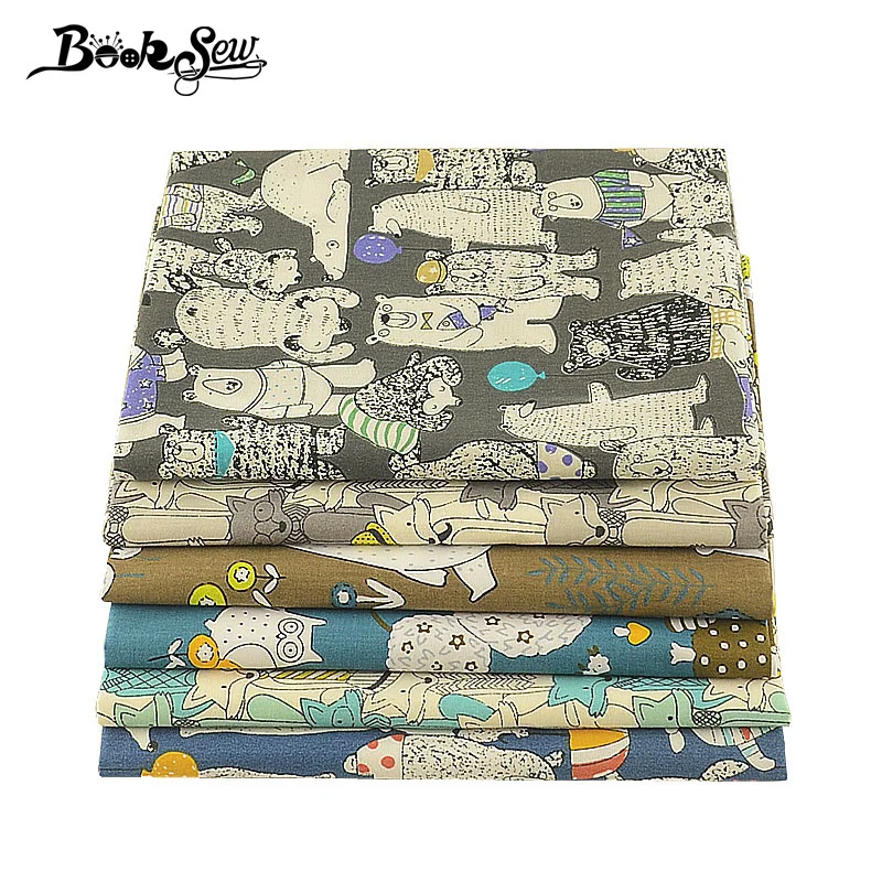Booksew хлопок саржевая ткань 6 шт./лот 40 см x 50 см животный дизайн домашний текстиль стеганое постельное белье DIY Детские Поделки кукла Tecido Tissu
