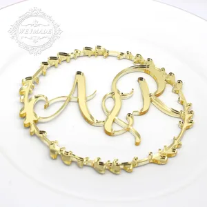 Лазерная резка под заказ свадебный торт монограмма логотип лазерная резка инициалы Свадебные места карты Лавр венок Настольный центр Знаки Декор