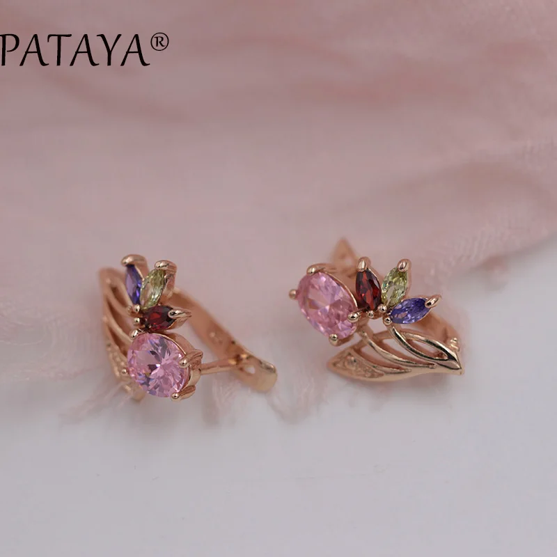 PATAYA разноцветные натуральный кубический цирконий серьги 585 розовое золото RU популярный эксклюзивный дизайн ювелирные изделия женские роскошные висячие серьги