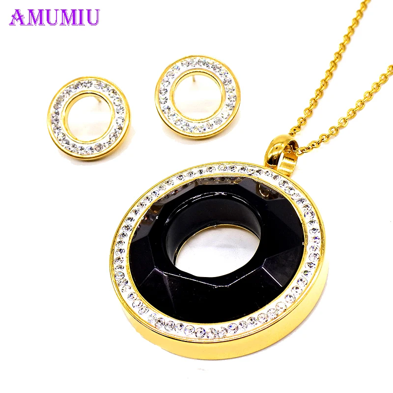 

AMUMIU Black Glass Crystal 2019 Fashion Indian Necklace Earring Jewelry Sets for Women Brides Bridal Wedding Party Costum JS062A