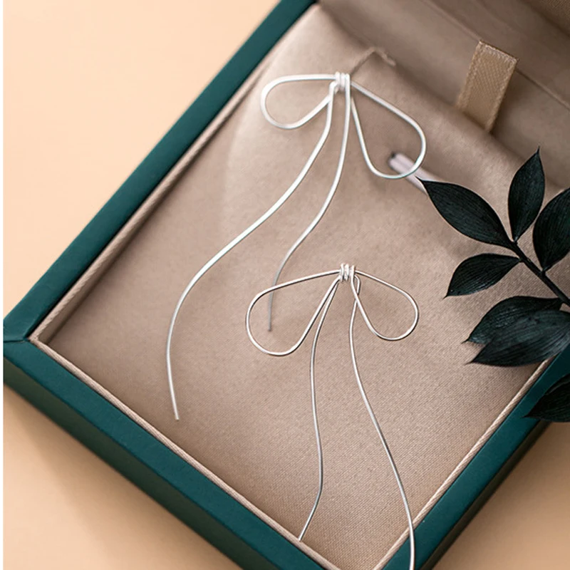 New 925 Sterling Silver Openwork Bow Temperament Girl Heart Line Stud Earrings For Women Hypoallergenic Fashion Gift | Украшения и