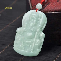 kyszdl high quality hand carved natural emerald pendant guan gong lucky mens patron saint jade pendant necklace jewelry gifts
