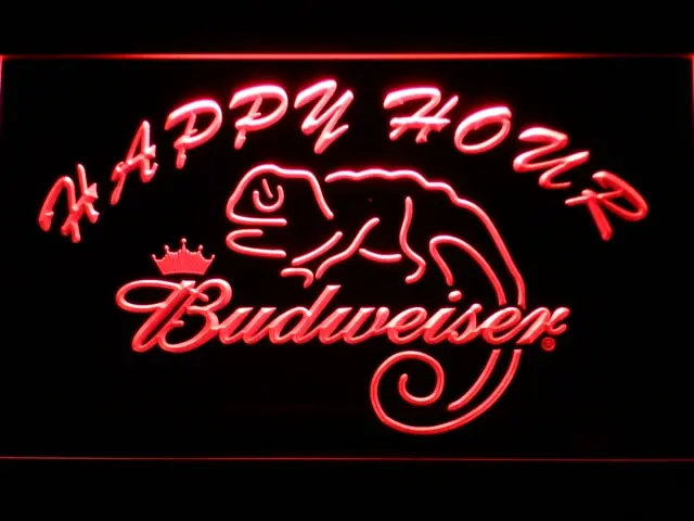 619 Budweiser ящерица бар счастливые часы светодиодный неоновый знак с переключателем