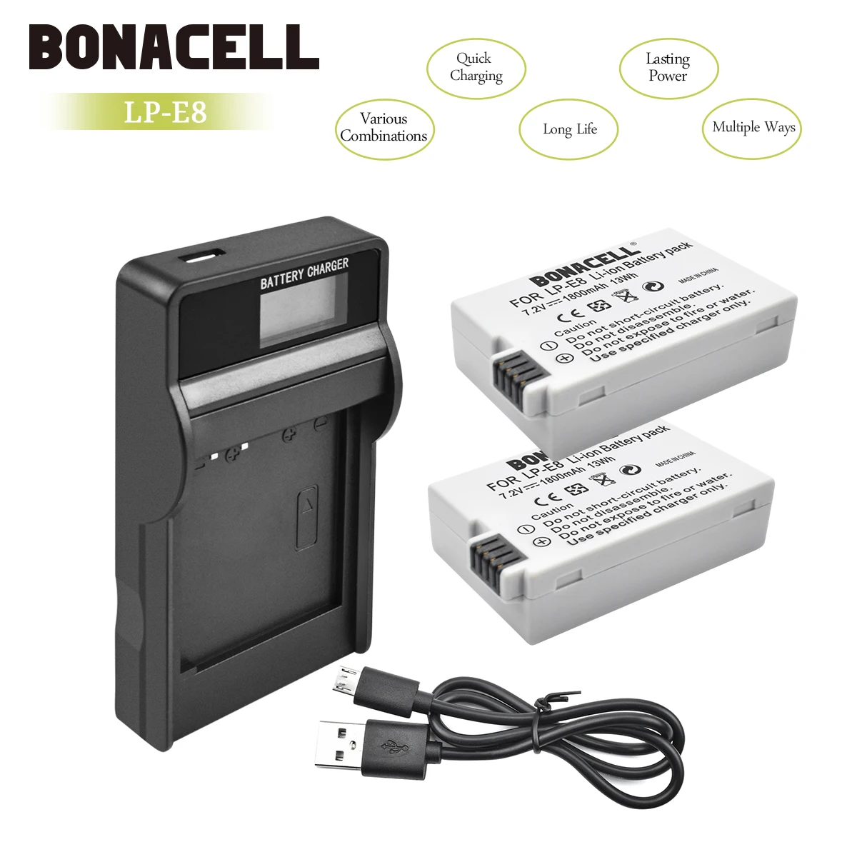 Bonacell LP-E8 LP E8 LPE8 Камера Батарея+ ЖК-дисплей Зарядное устройство для цифровой однообъективной зеркальной камеры Canon EOS 550D 600D 650D 700D поцелуй X4 X5 X6i X7i Rebel T2i T3i T4i L10 - Цвет: 2X Battery Charger