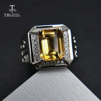 tbj emerald cut natural citrine mens ring in 925 sterling silver gemstone jewelryunisex boyfriend gemstone ring with gift box