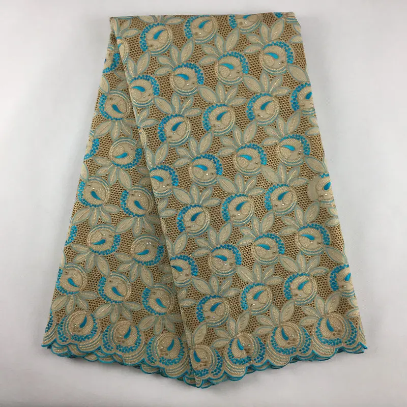 khaki turquoise blue Высококачественная швейцарская вуаль, кружевная ткань 090, красивая хлопковая вуаль, кружевная ткань для африканского шитья - Цвет: khaki turquoise blue