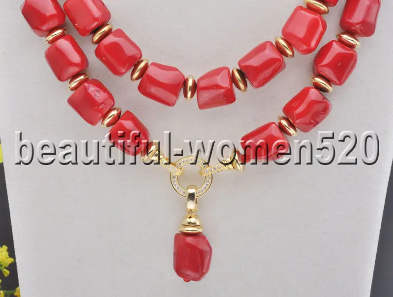 

Z7757 13mm Natural cylindrical Red Coral Bead Necklace Pendant 30inch