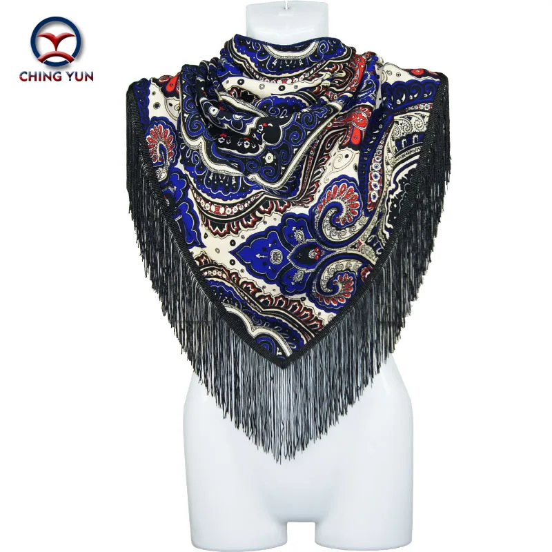 Дамы теплая зима шарфы большой бахромой платок цветы банданы хиджаб хлопок шаль