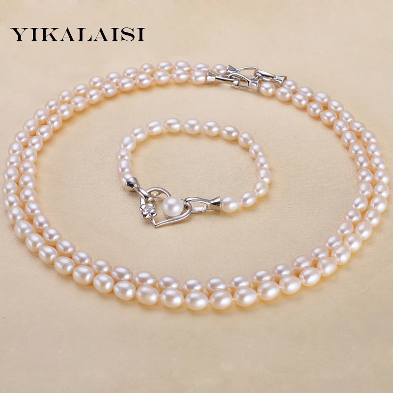 

YIKALAISI 2017 100% Natural Freshwater pearl Jewelry Sets Necklace Bracelet 925 sterling silver jewelry for women Best Gifts
