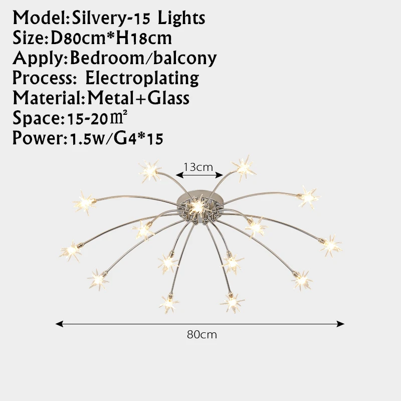 Silvery-15 lights TRAZOS Nordic золото/черный/серебристый светодиодный потолочный светильник s 12/15/21 светильник s Ледяной цветок Стекло потолочный светильник современный Гостиная потолочный светильник - Цвет корпуса: Silvery-15 lights
