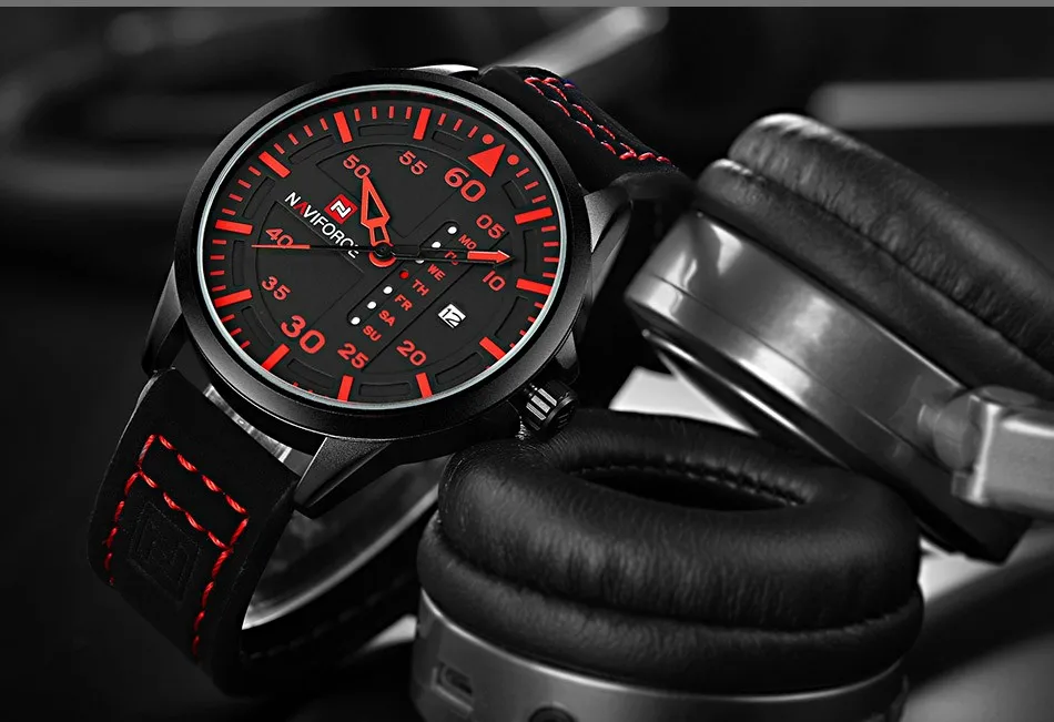 NAVIFORCE мужские часы с датой недели, спортивные мужские часы, Топ бренд, Роскошные военные армейские деловые кварцевые мужские часы с кожаным ремешком, новинка 9074