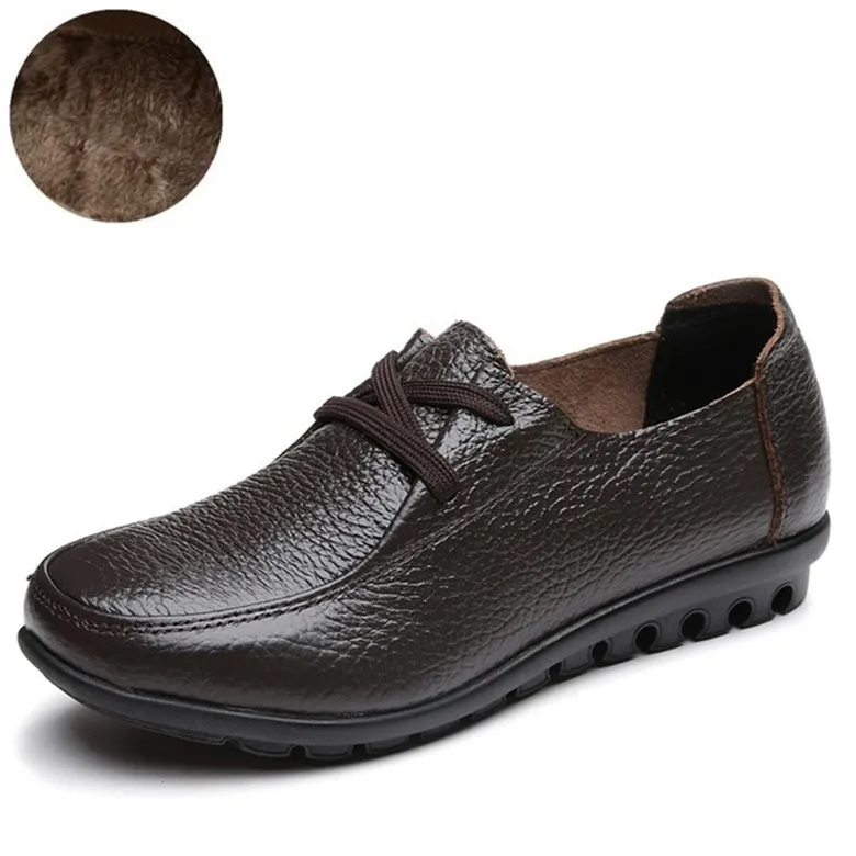 short plush brown 02 CEYANEAO/Женская обувь на плоской подошве; женская повседневная обувь из натуральной кожи с круглым носком; сезон осень-зима; короткая плюшевая повседневная обувь на плоской подошве; теплая женская обувь - Цвет: short plush brown 02