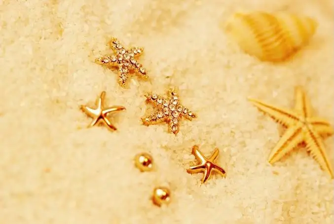 Корейский Новый изделия Золотая рыбка Морская звезда из трех частей серьги милые