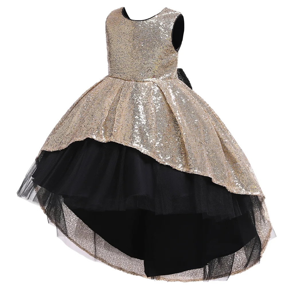 2019 Summer New Girl Princess Sequined Big Bow Excellent Foreign Style Children's Model Walking Show Evening Trailing Dress | Детская